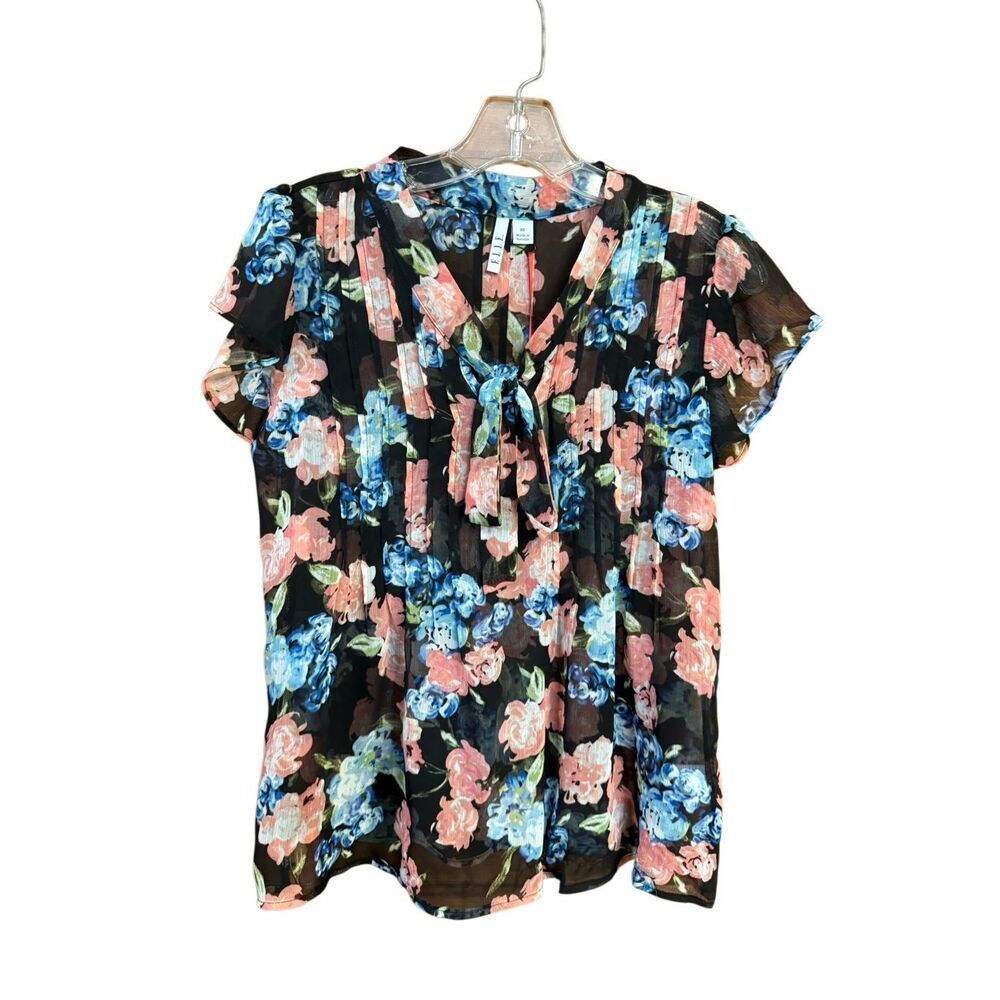 ELLE Sheer Floral Print Blouse Sz XS NWT